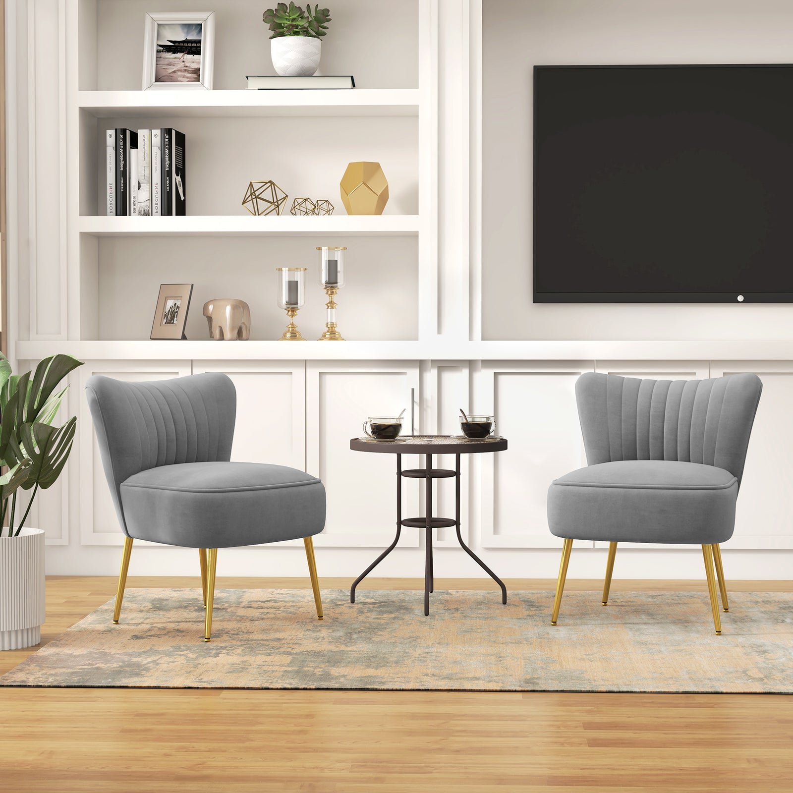 Set Of 2 Accent Chairs Wingback Armless Chairs For Bedroom | One Size | Gray