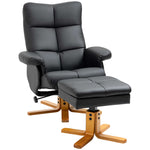 Recliner Chair And Footstool Pu Leather Wooden Base | One Size | Black