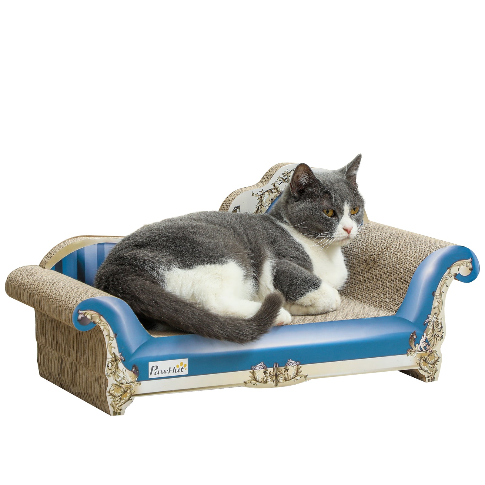 2 In1 Cat Scratcher With Catnip, Cardboard Lounge Bed, Blue