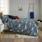 Woodland Folk Printed Cotton Rich Duvet Cover Set - Soft & Breathable Forest Bedding | Super King | Navy Blue