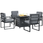 4 Seater Aluminium Garden Furniture Set W/ Gas Firepit Table