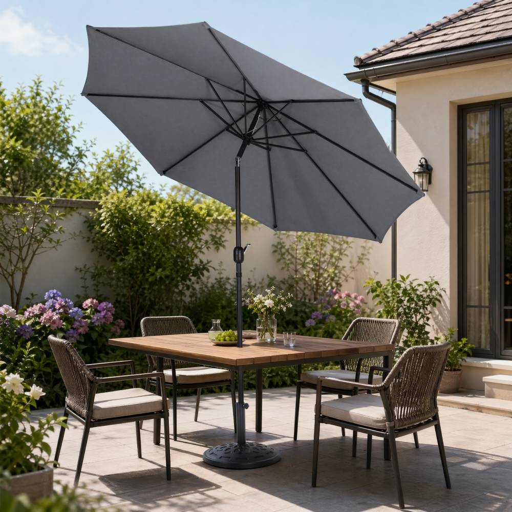 3m Garden Parasol Adjustable Tilting Parasol With Crank Handle With Classic Design Heavy-duty Round Base | One Size | Grey