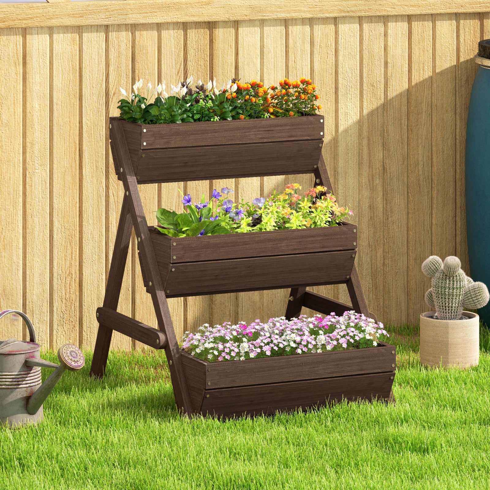 3 Tier Raised Garden Bed, 66l Planter Box Kit, Tan