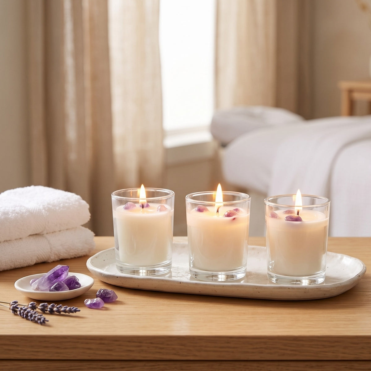 Amethyst Crystal Scented Candle Set, Pack Of 3