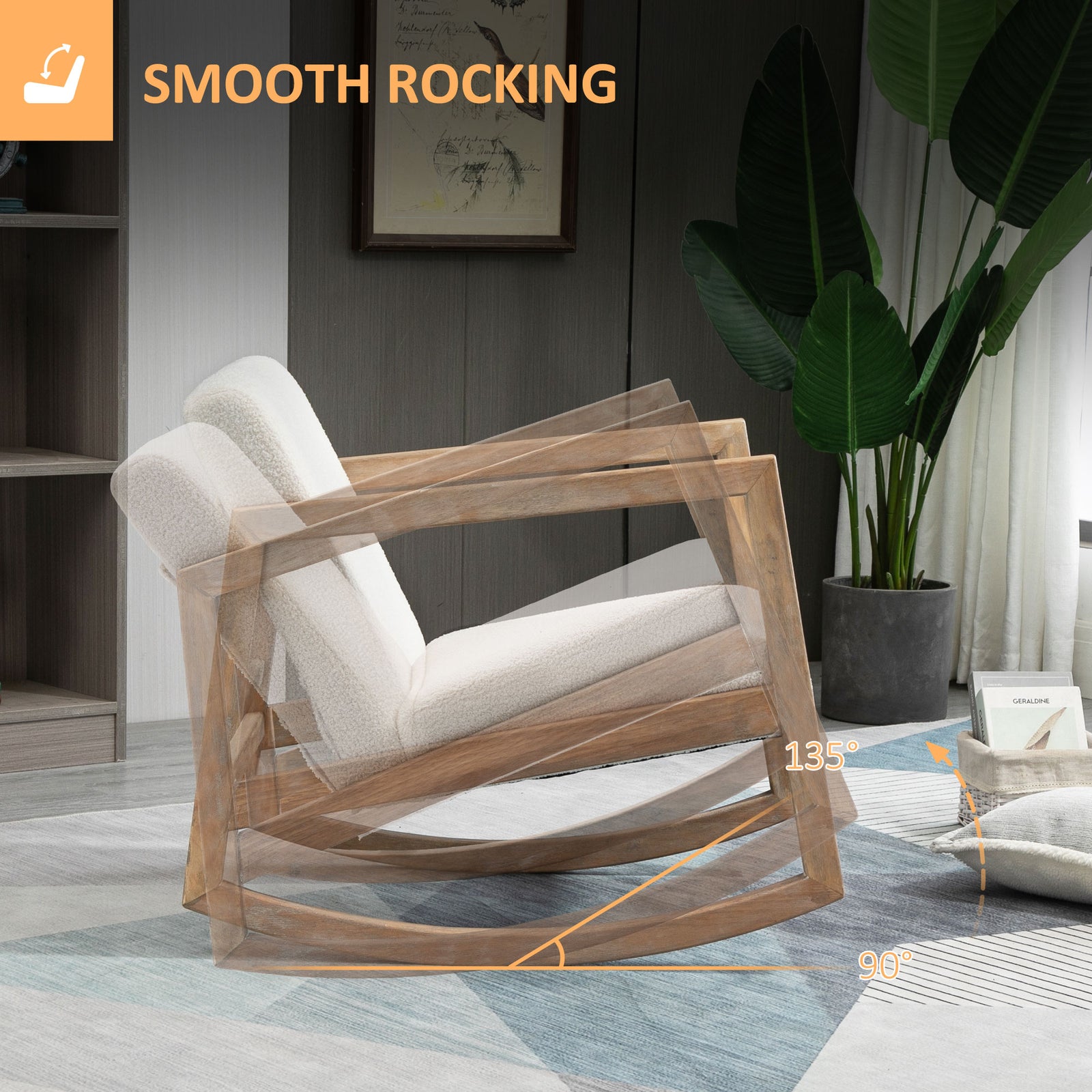 Rocking Chair Upholstered Armchair, Cream