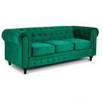 Button Tufted Velvet Living Room Sofa - 3 Seater | Green