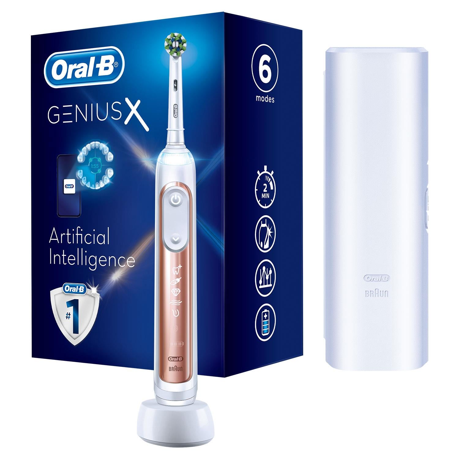 Genius X Smart Rechargeable Toothbrush With Travel Case, Rose Gold