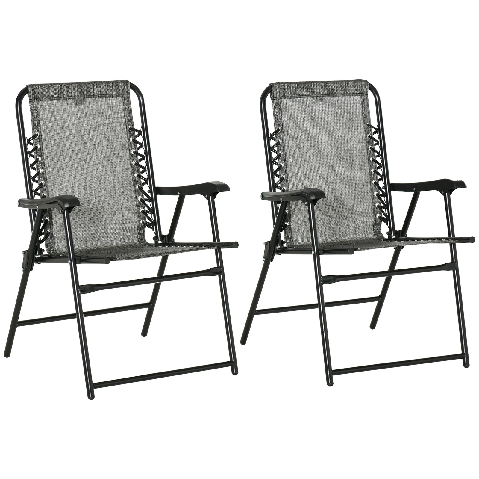 2 Pcs Patio Folding Chair Set, With Armrest, Breathable Mesh | Gray