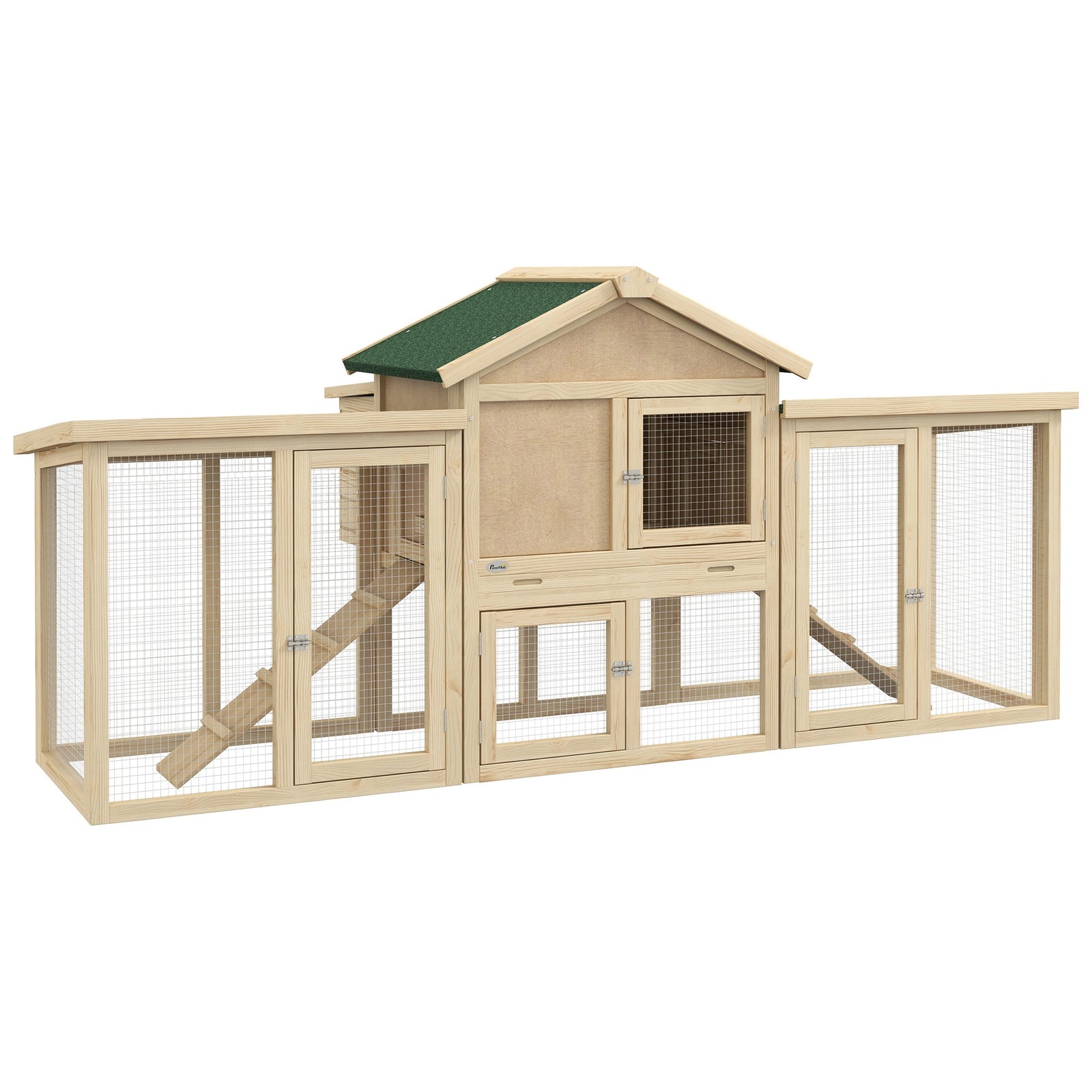 Pawhut Wood Chicken Coop Hens Cage Poultry House With Nesting Boxes Run