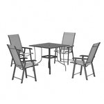 5 Pcs Garden Dining Set Metal Slatted Coffee Table With Foldable Chairs