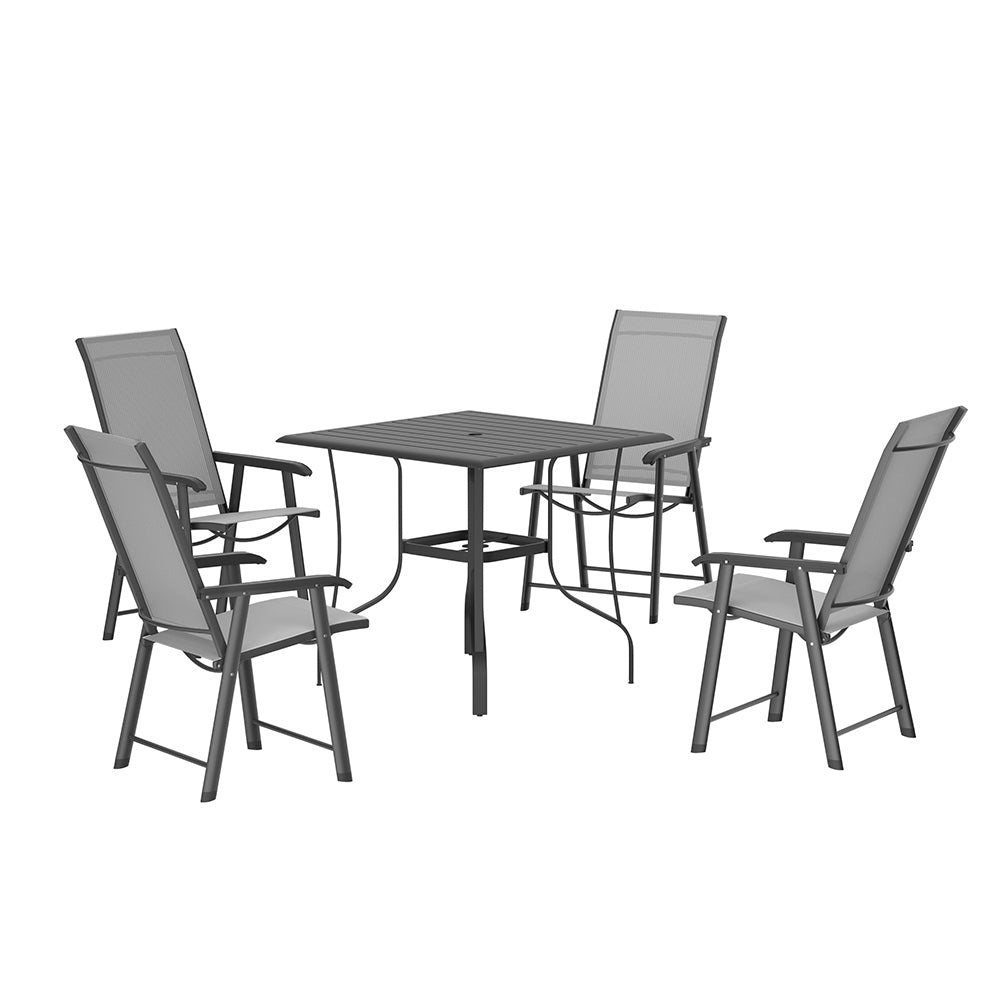 5 Pcs Garden Dining Set Metal Slatted Coffee Table With Foldable Chairs