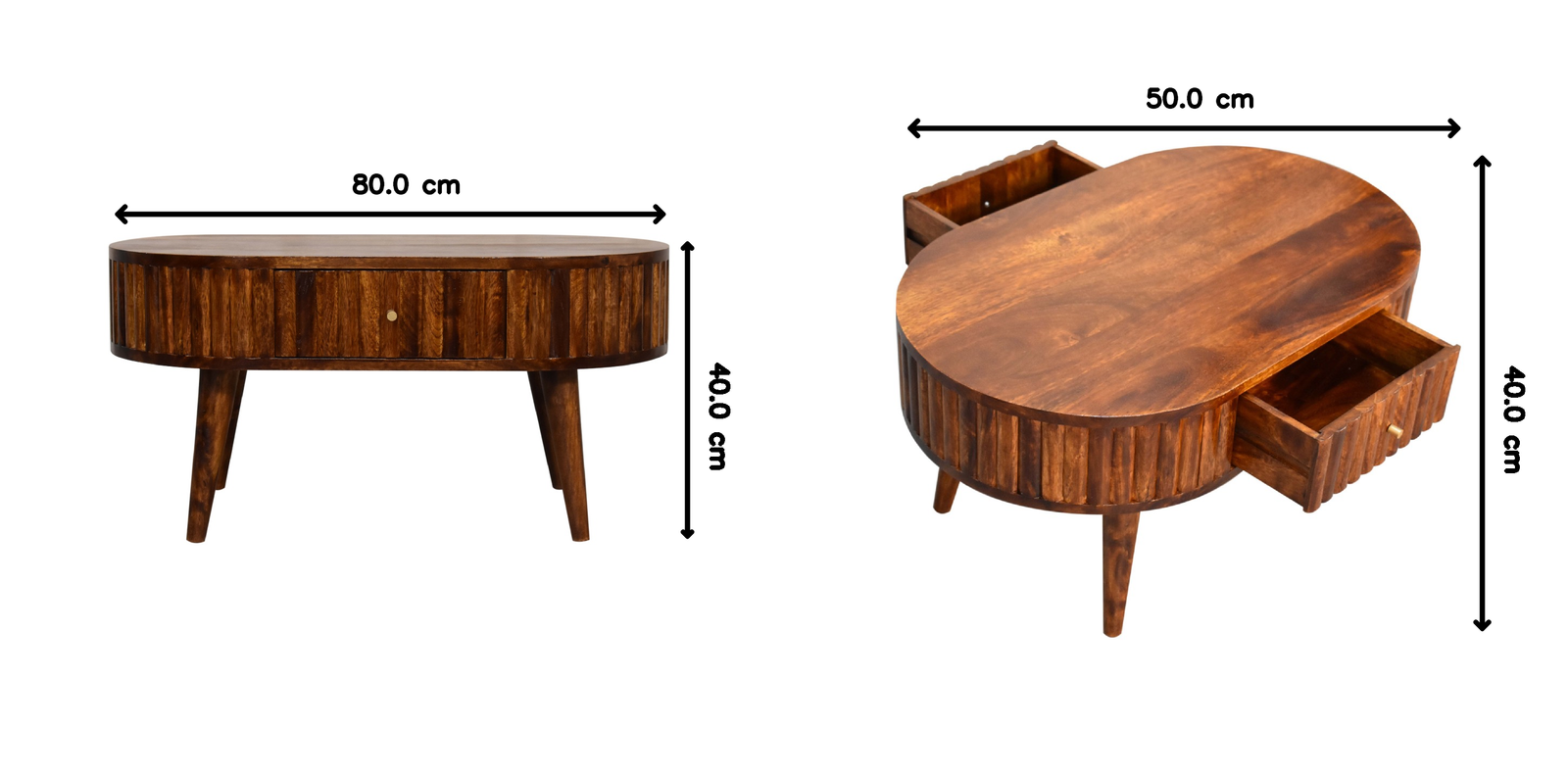 Solid Wood Stripe Chestnut Coffee Table, 2 Drawers, Dark Brown