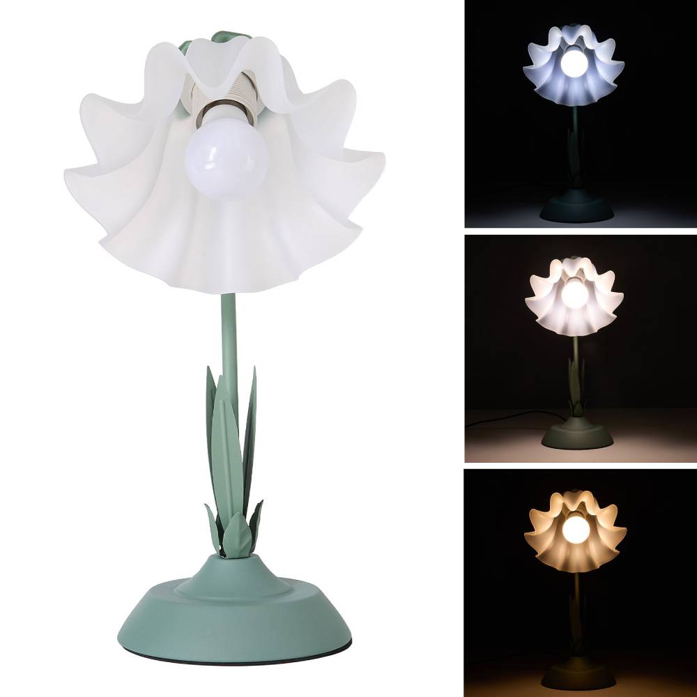 Floral-Inspired LED Table Lamp – Green Iron Stem with Acrylic Petal Shade for Soft and Elegant Ambient Lighting