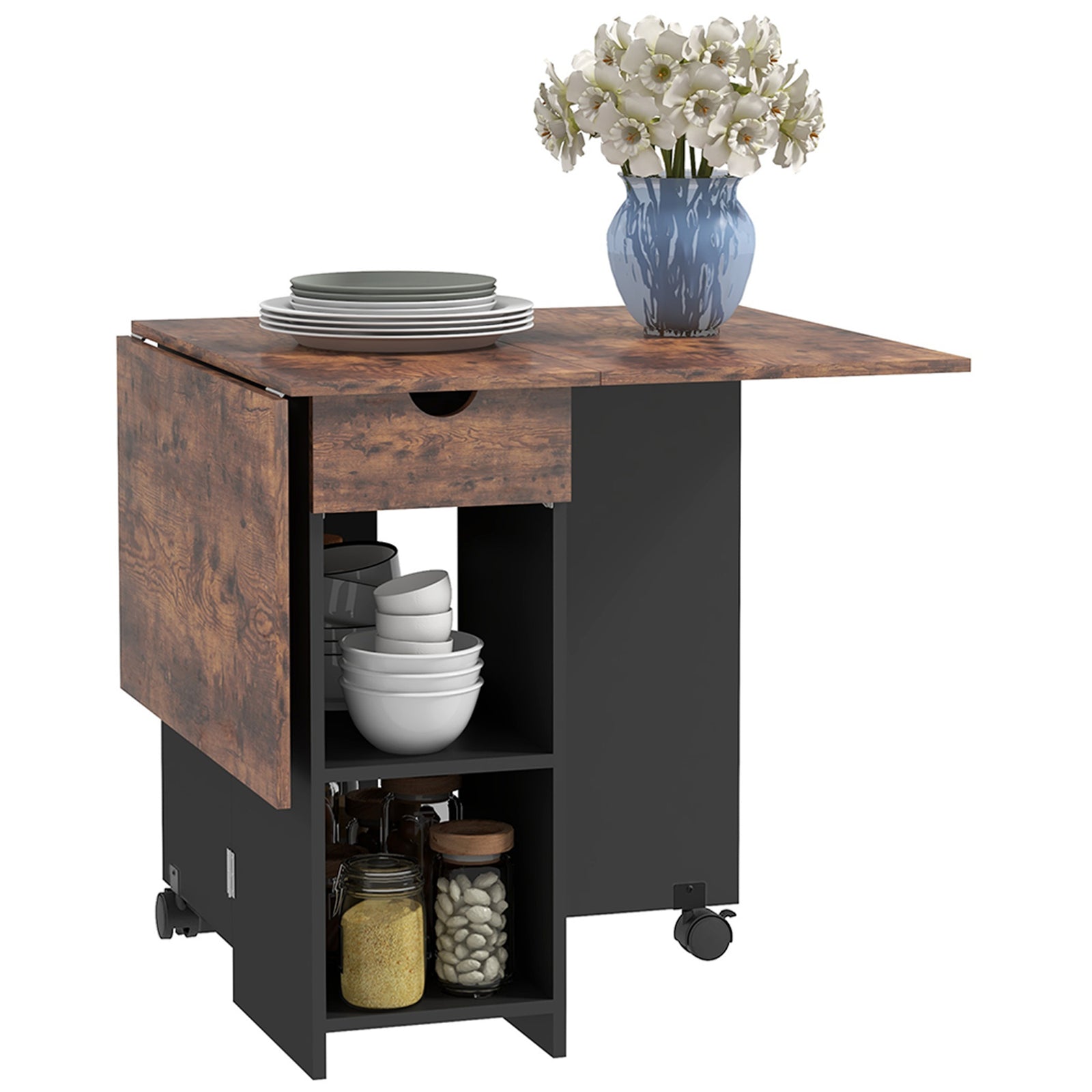 Foldable Dining Table, Drop Leaf Table With Storage | One Size | Brown