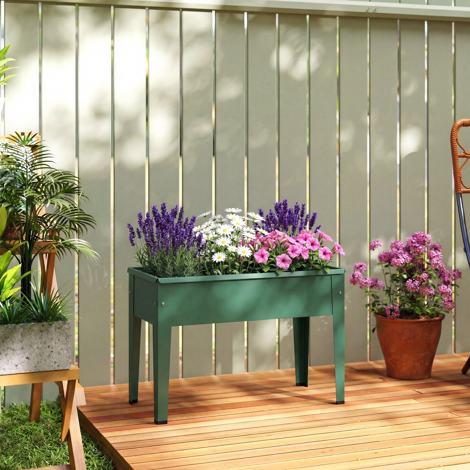 Raised Planter, Metal Raised Garden Bed On Legs With Drainage Hole | Green
