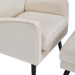 Velvet Upholstered Leisure Chair With Footstool – Accent Armchair With Wooden Frame | Beige