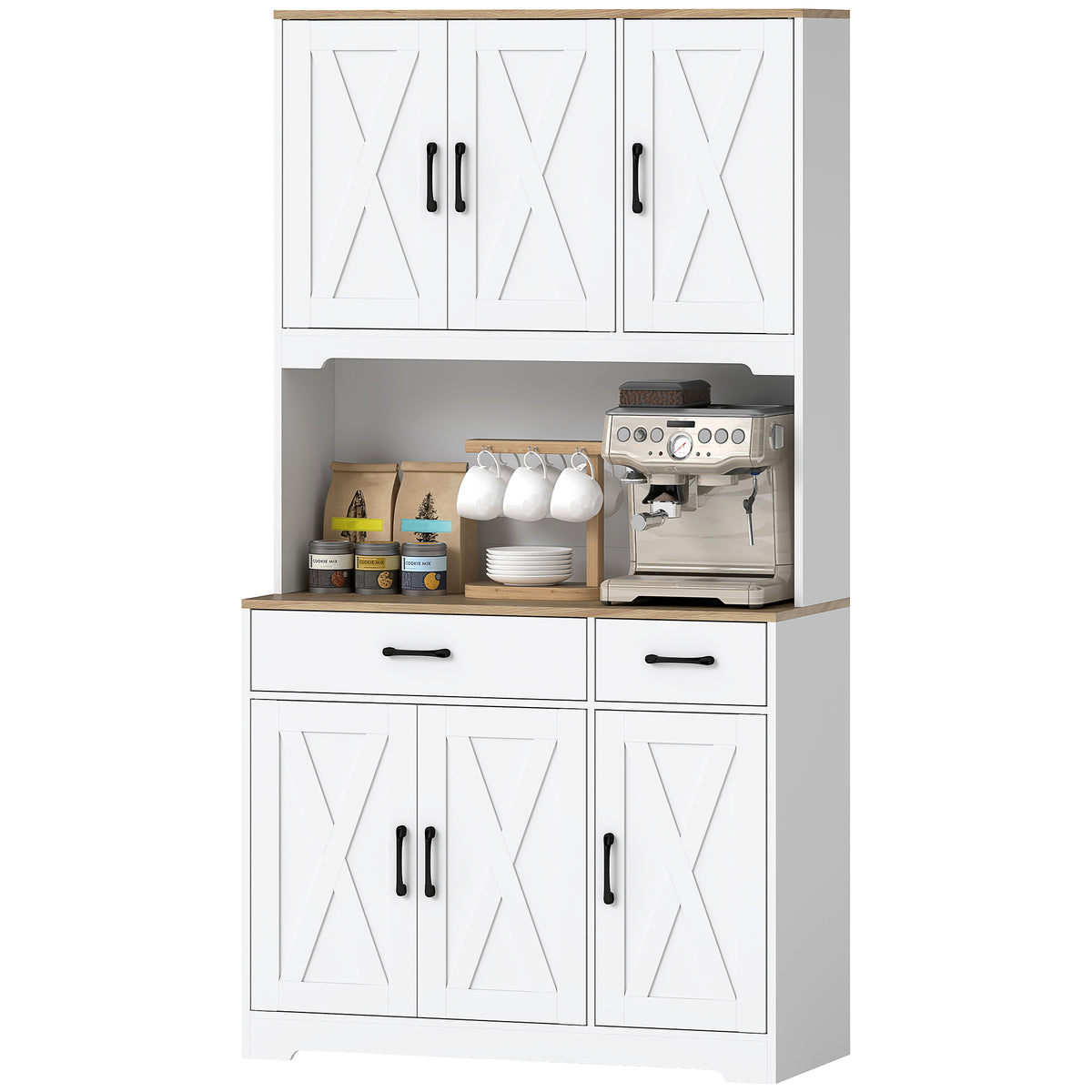 HOMCOM 175cm Tall Kitchen Pantry, Kitchen Cabinet W/ Drawers, Shelves, White