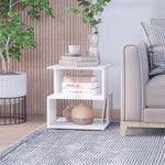 Square 2 Tier Wood Coffee Side Table Storage Shelf Rack | White