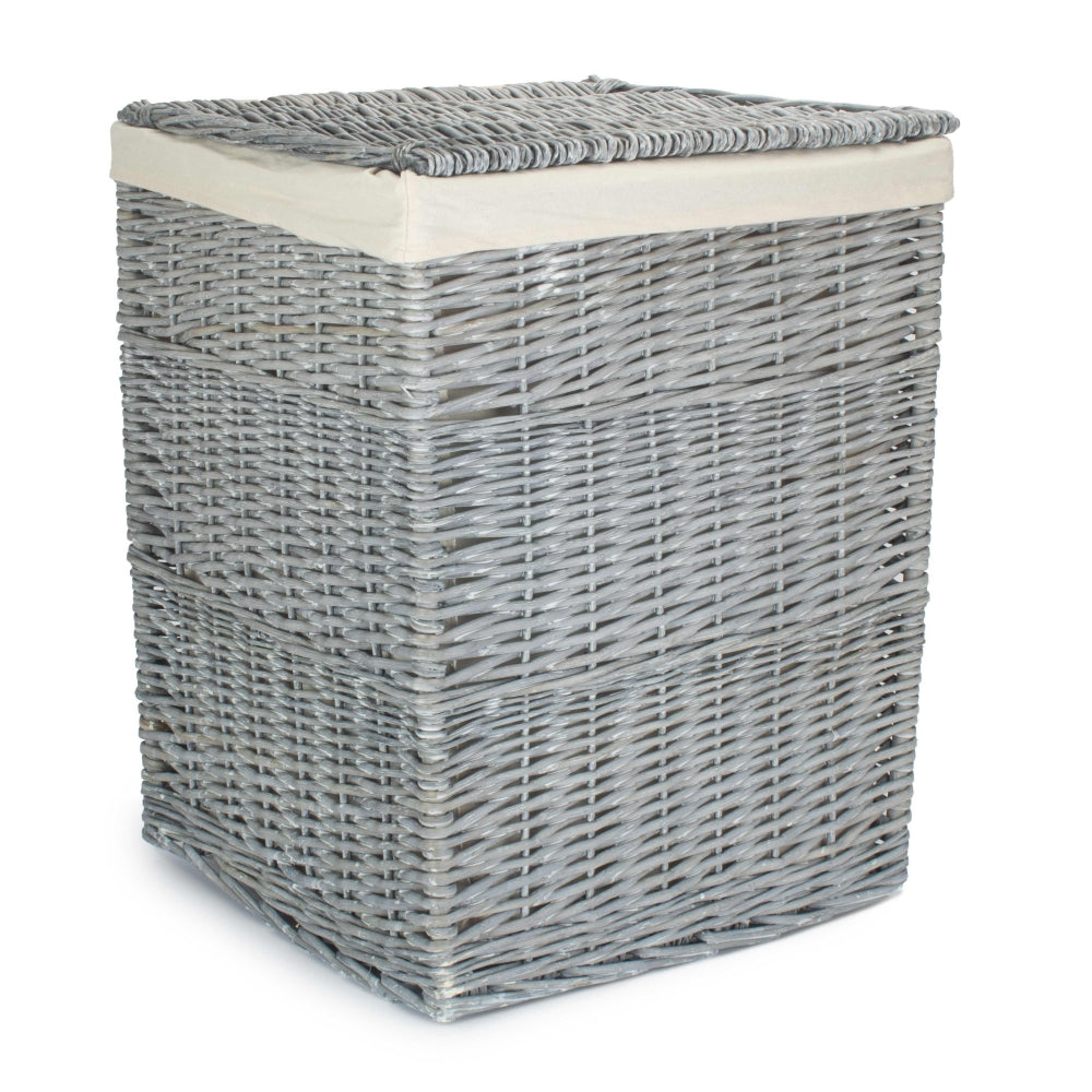 Grey Wash Square Laundry Basket With White Lining | Large | White