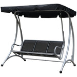 3 Seat Metal Fabric Backyard Balcony Patio Swing Chair | Black