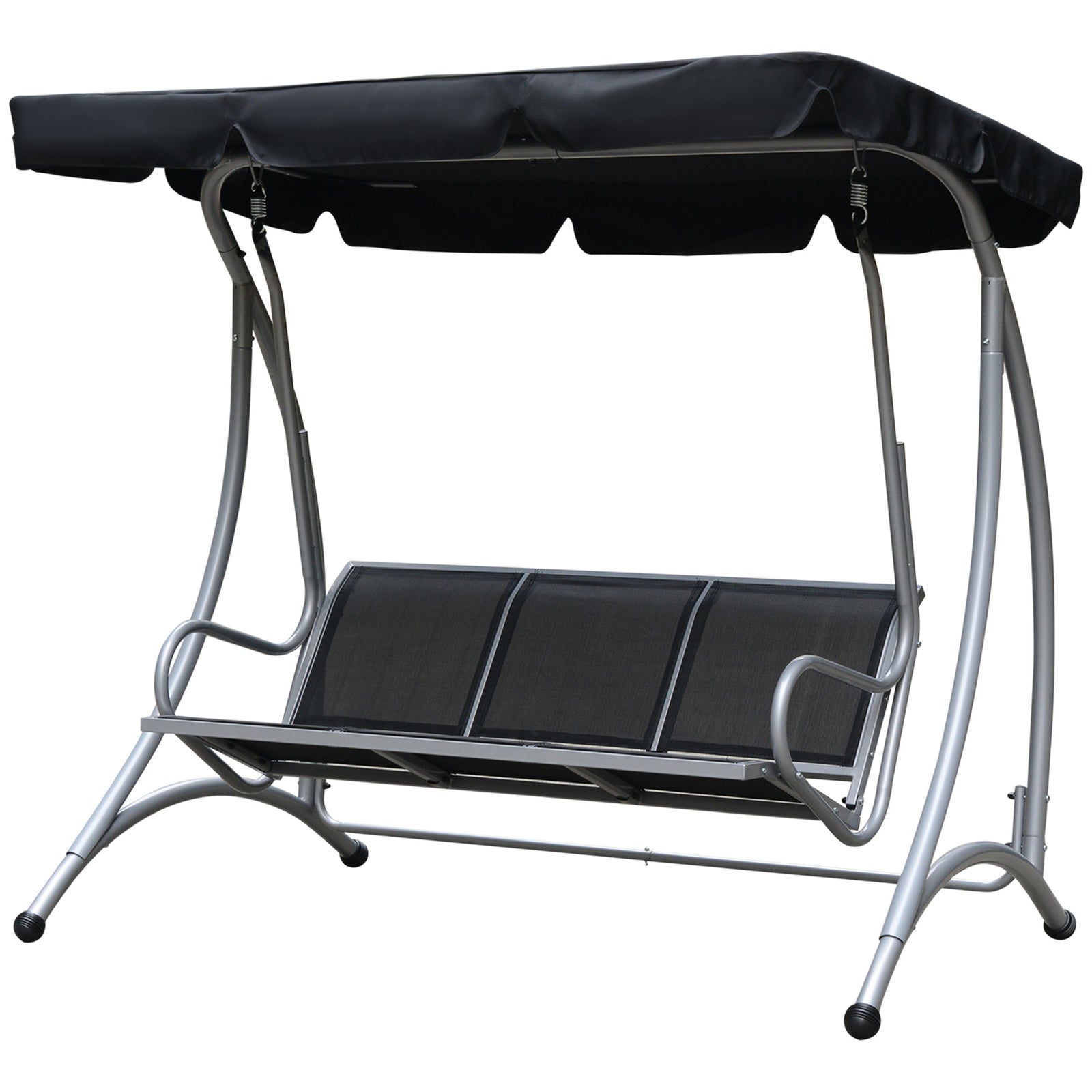 3 Seat Metal Fabric Backyard Balcony Patio Swing Chair | Black