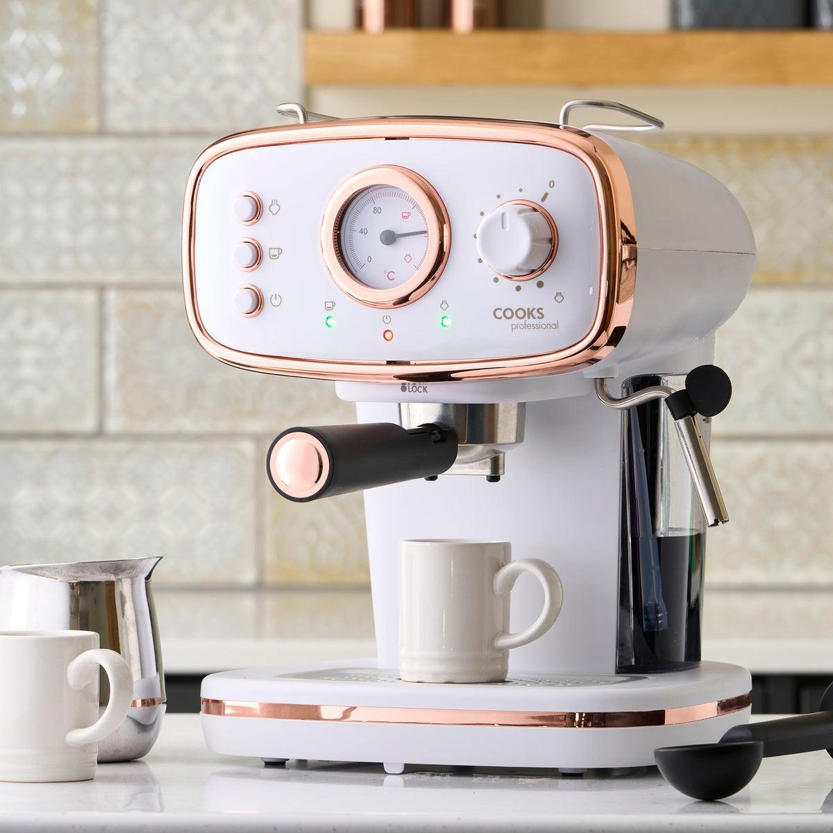 15-bar Retro Espresso Coffee Machine With Steam Wand | White & Copper