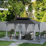 3x4m Garden Gazebo With Sides, Double Roof Metal Gazebo | Dark Grey
