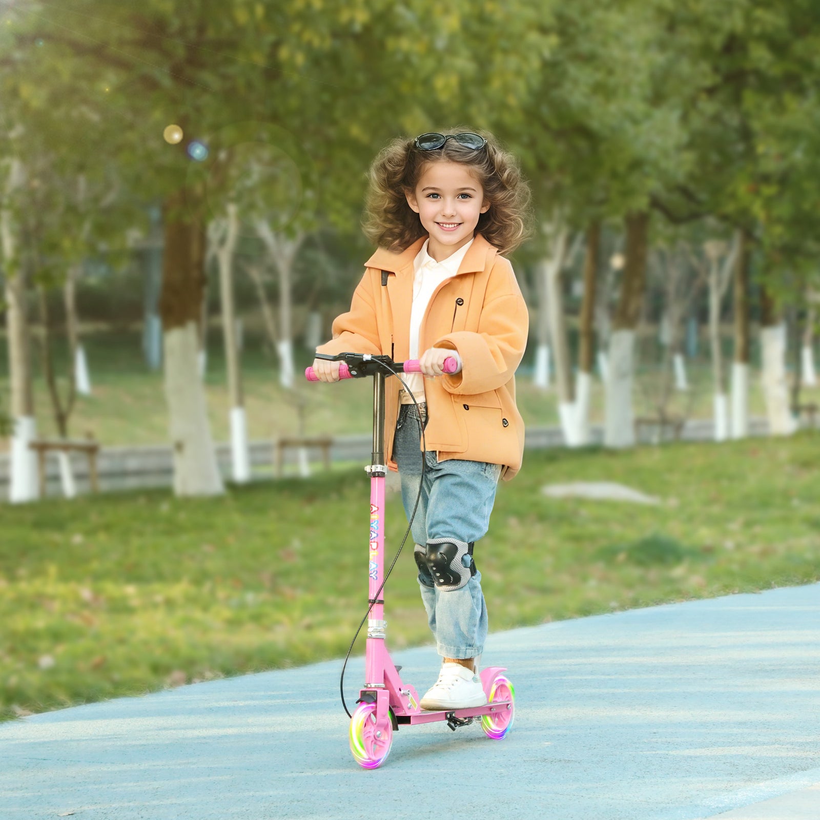 Scooter For Kids, Folding Light Up Kick Scooter With Adjustable Handle | Pink