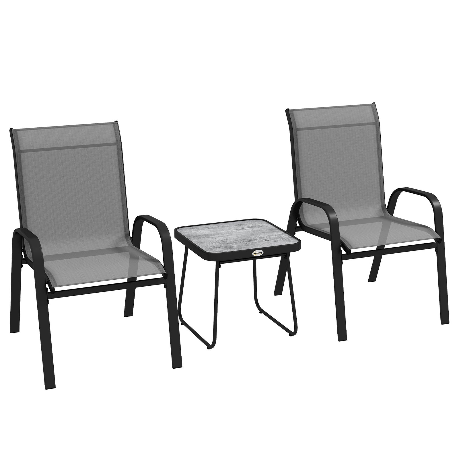 3pcs Bistro Set With Breathable Mesh Fabric And Psc Board | Light Slate Gray