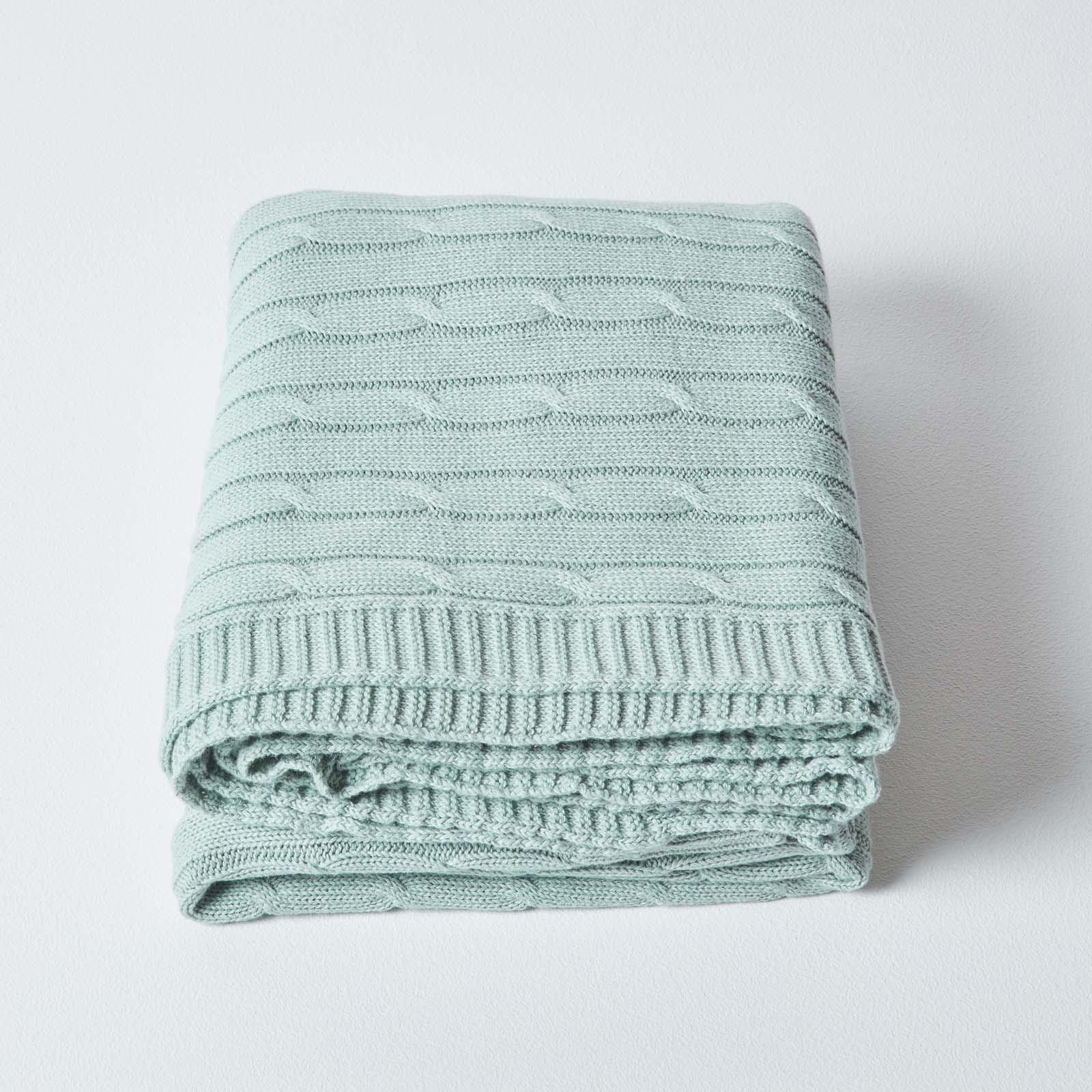 Combed Cotton Cable Knit Throw | 150cm x 200cm | Duck Egg Blue