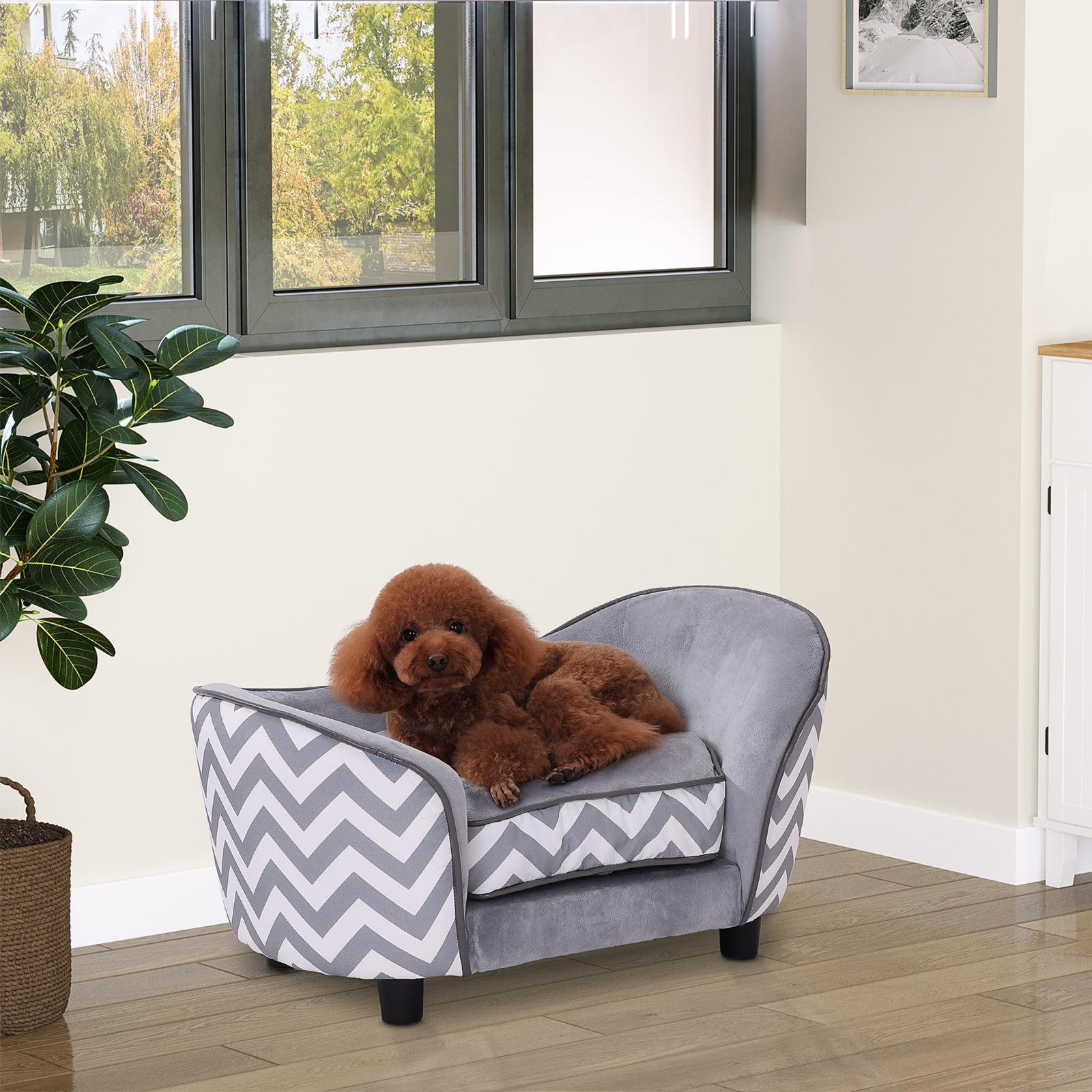 Dog Sofa Pet Couch For Xs Dogs W/ Removable Sponge Padded Cushion - Grey