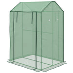 2-room Mini Greenhouse W/ Roll-up Doors & Pe Cover