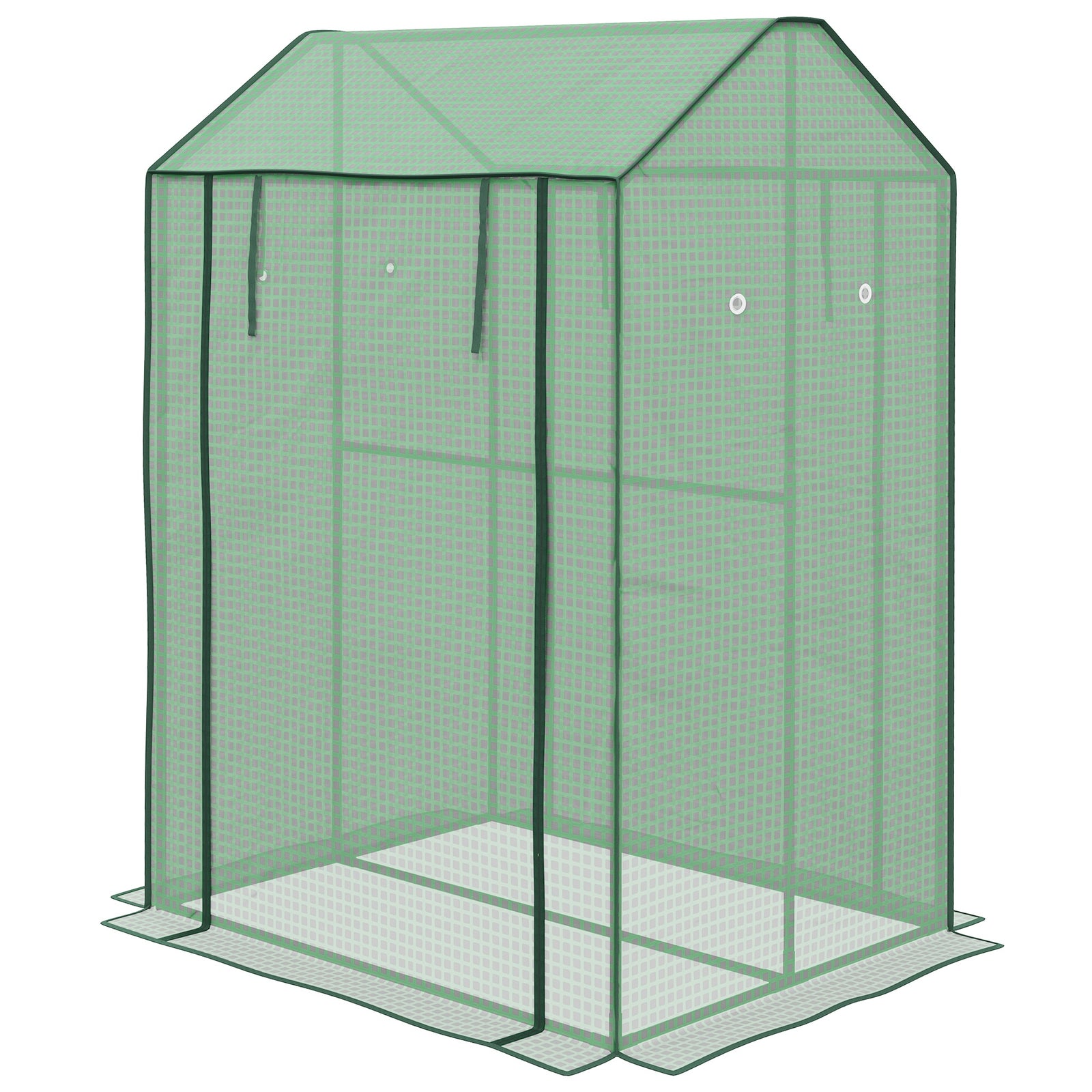 2-room Mini Greenhouse W/ Roll-up Doors & Pe Cover