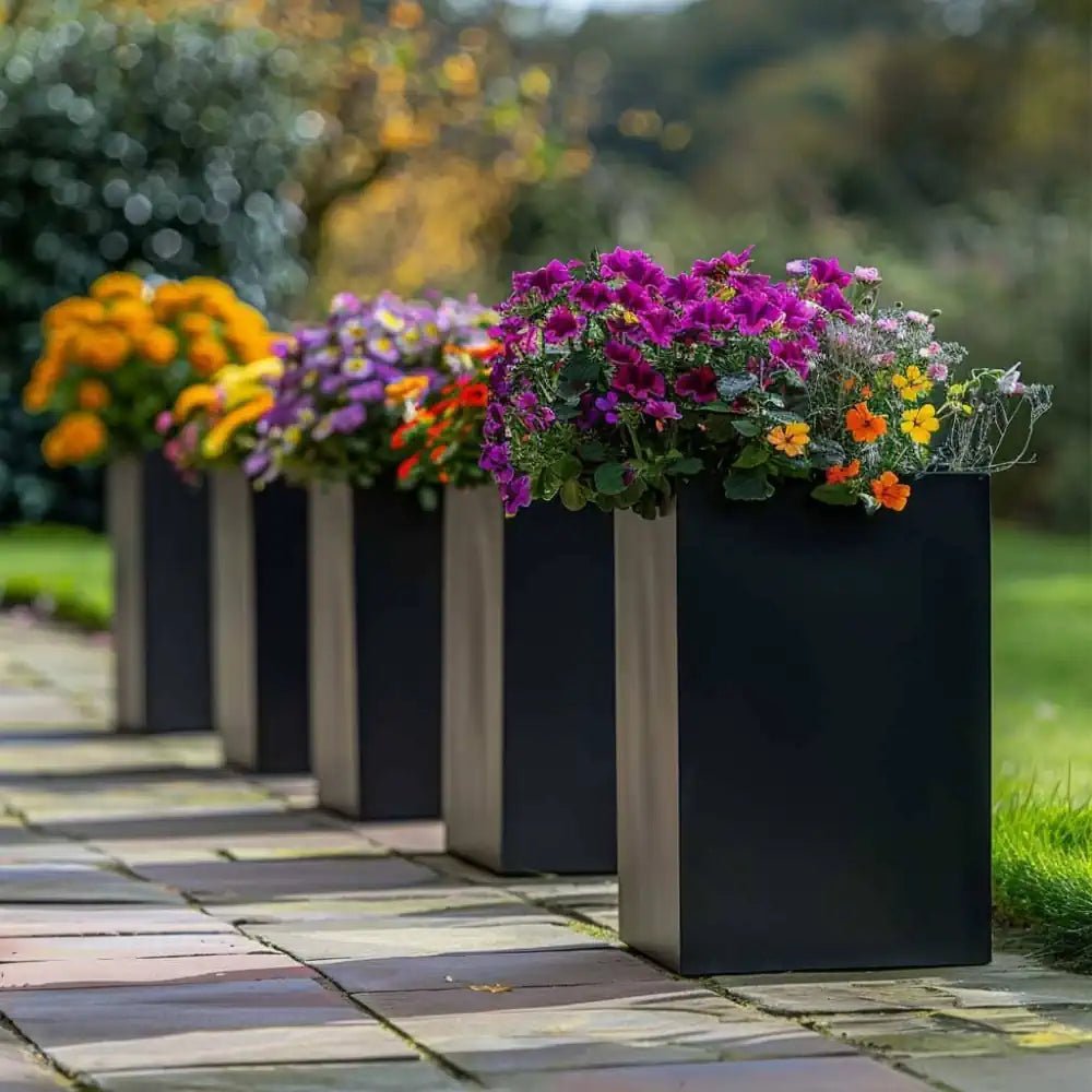 Zinc Galvanised Tall Square Planter | 25cm x 25cm x 50cm | Matte Black