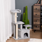 Cat Tree Activity Center W/ Scratching Post Sisal Hanging Ball Light Grey
