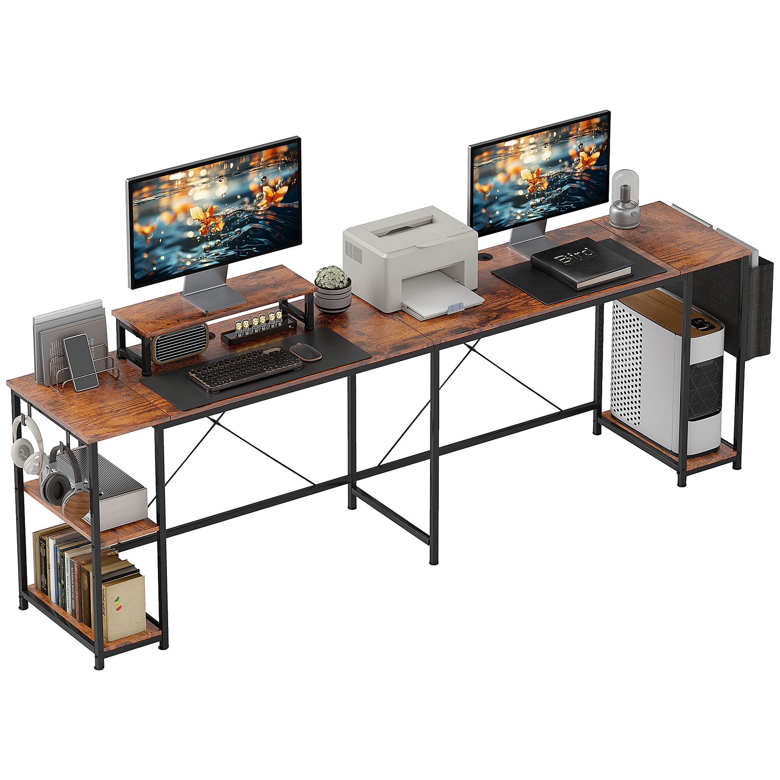 168cm Reversible L Shaped Desk, 240cm Two Person Desk | One Size | Brown