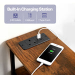Bedside Table Narrow Side Table With Led Charging Station Storage Brown | Brown
