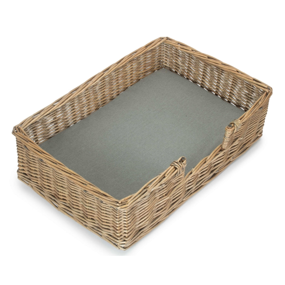 Small Wicker Rectangular Dog Bed With Cushion | Small | Brown