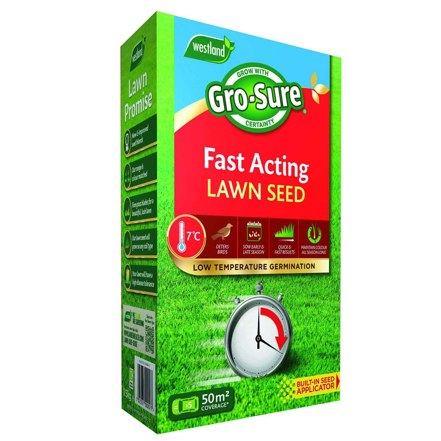 Fast Acting Lawn Grass Seed Covers 50m2, 1.5kg Box | Green