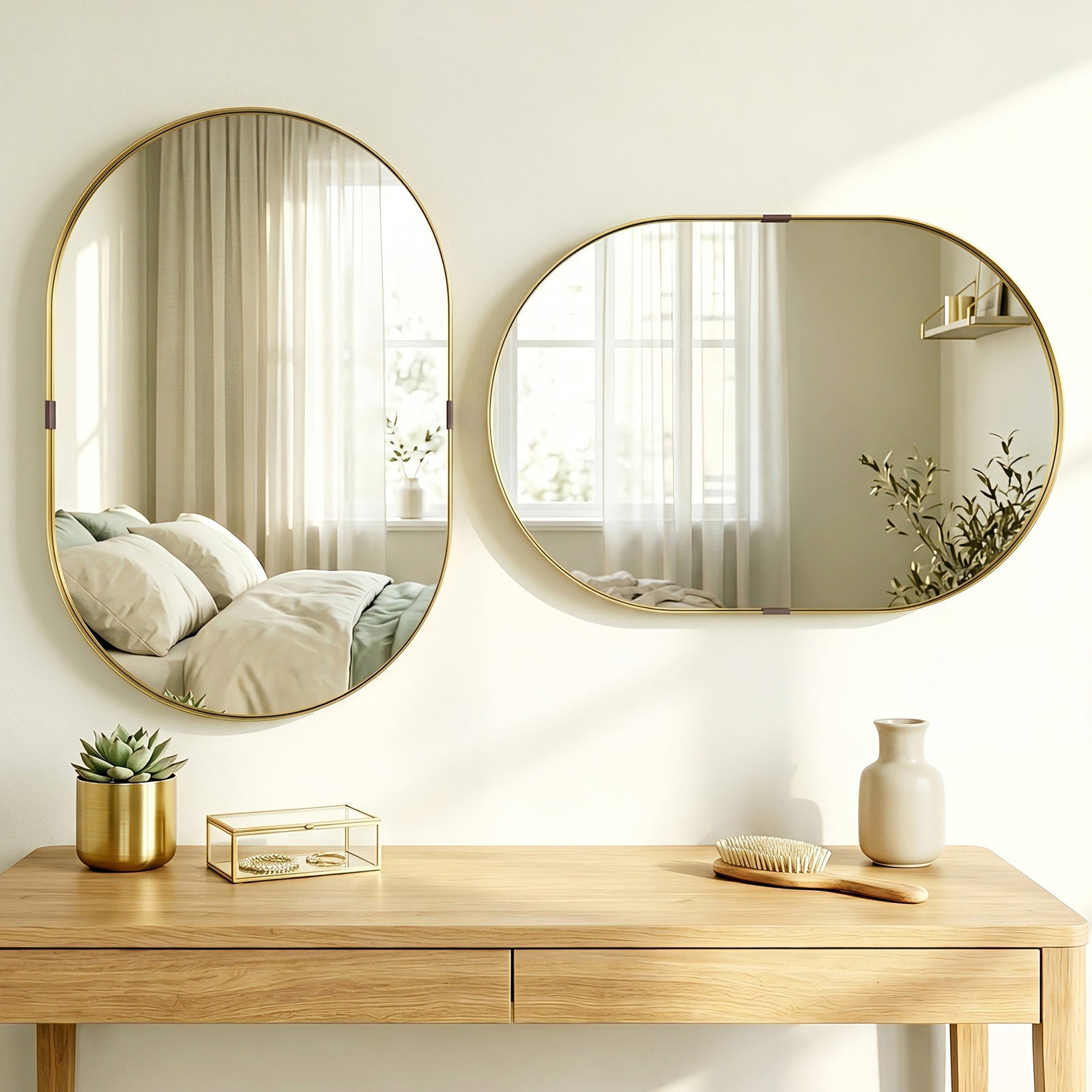 Wall Mirror With Elevated Aluminium Alloy Frame, 60 X 90 Cm | Gold