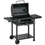 Charcoal Grill Trolley, Adjustable Pan, Shelves | Black