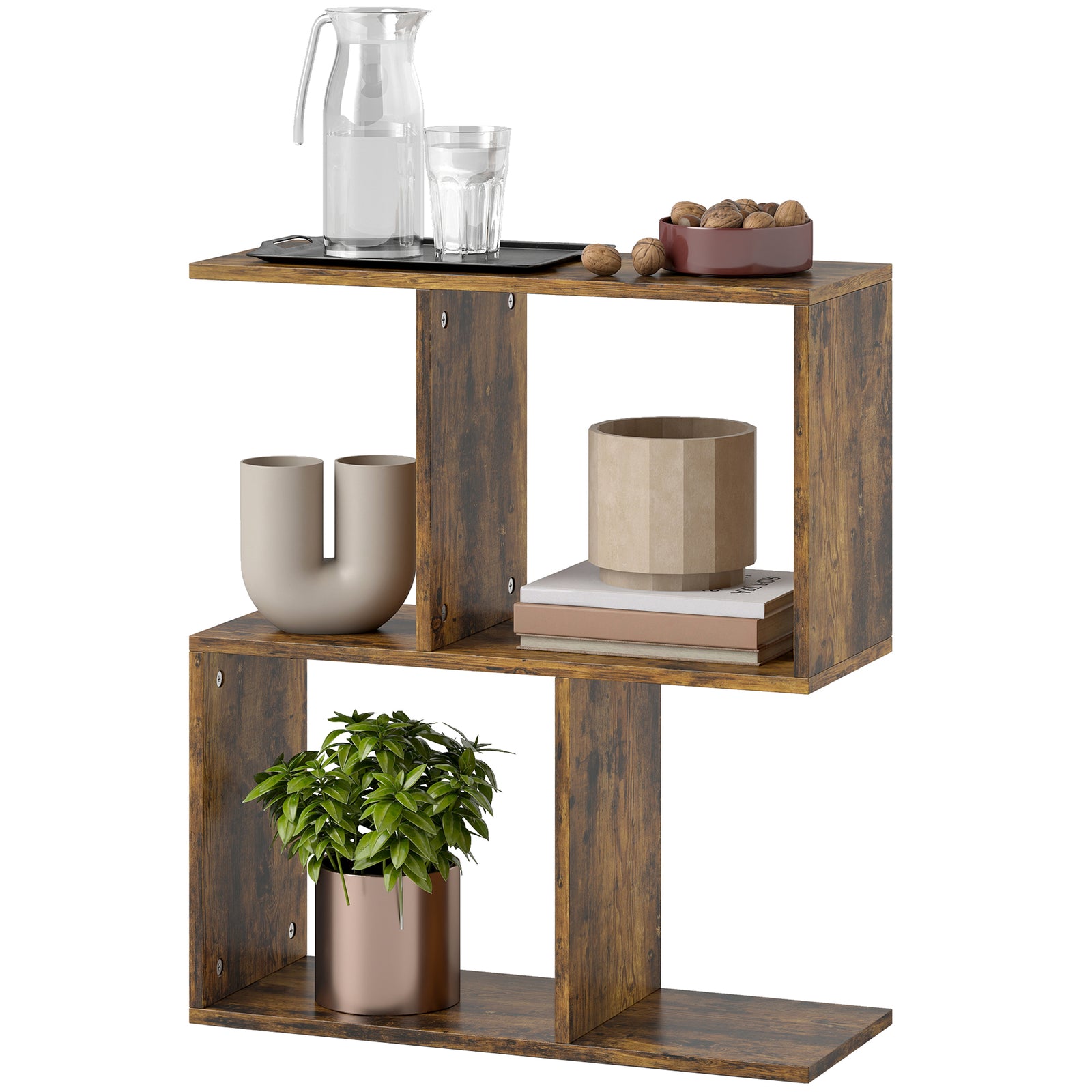 Side Table, Narrow End Table With Storage Shelves | Rustic Brown