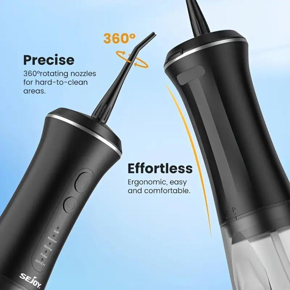 Dyzi Black Cordless Oral Irrigator 350ml Tank 5 Modes Water Flosser