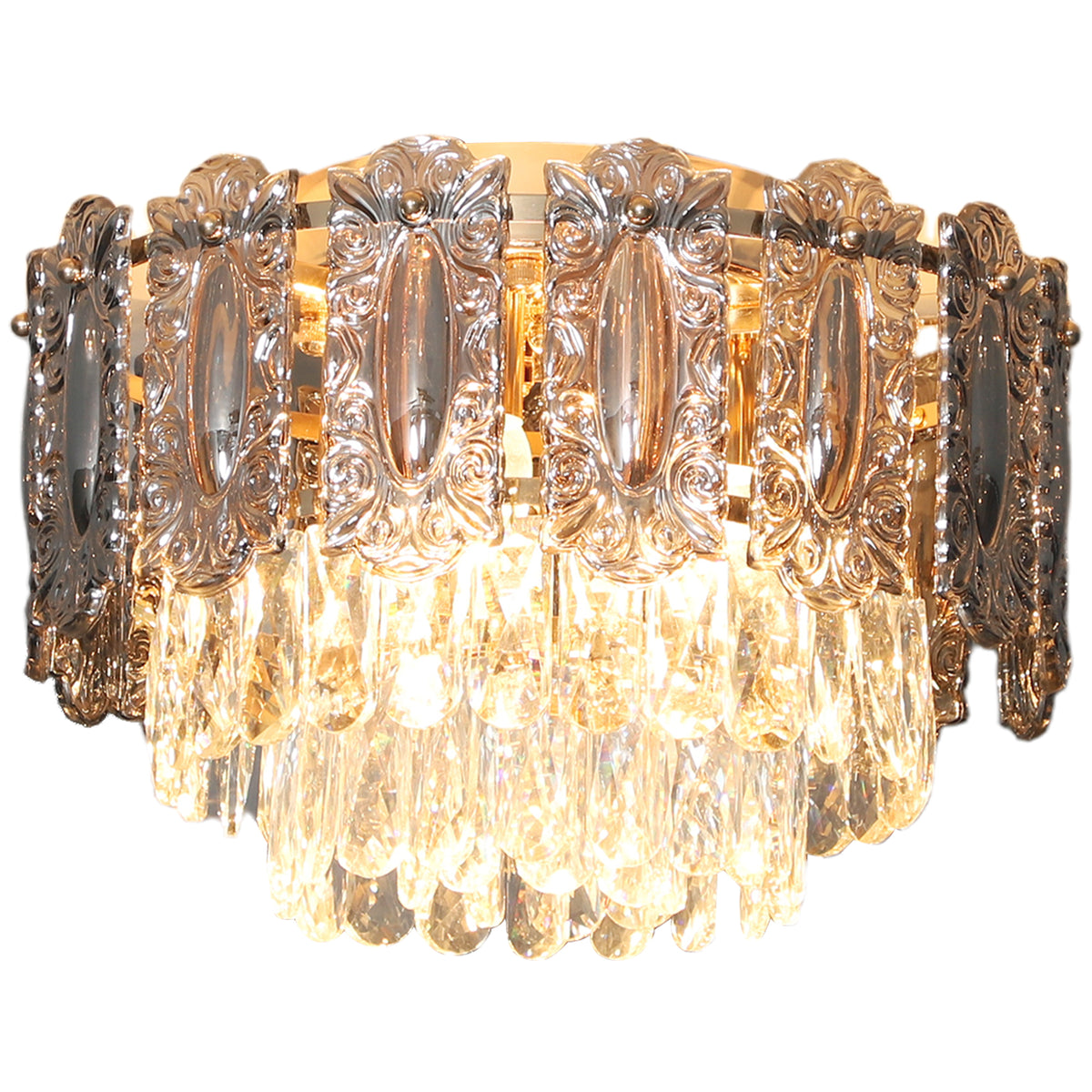 HOMCOM Vintage Ceiling Light With Dual Crystal And Smoke Glass Shade, Gold