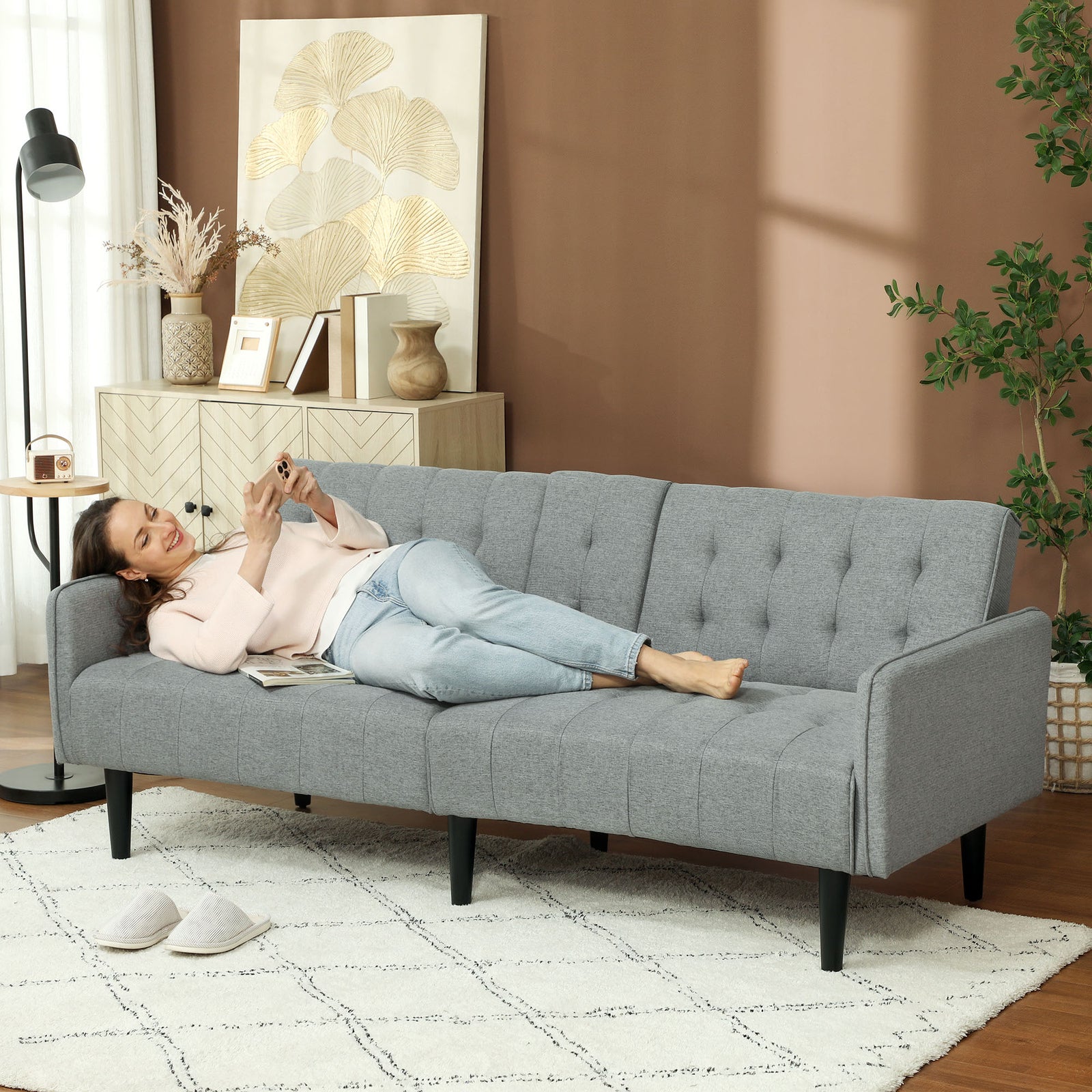 Upholstered Sofa Bed 3 Seater Home Theatre With Storage | Grey