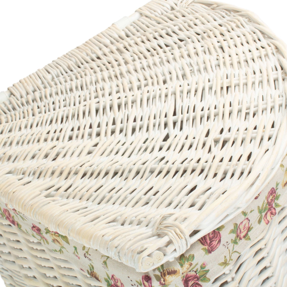 Corner White Wash Laundry Hamper With Garden Rose Lining | Small | Pink
