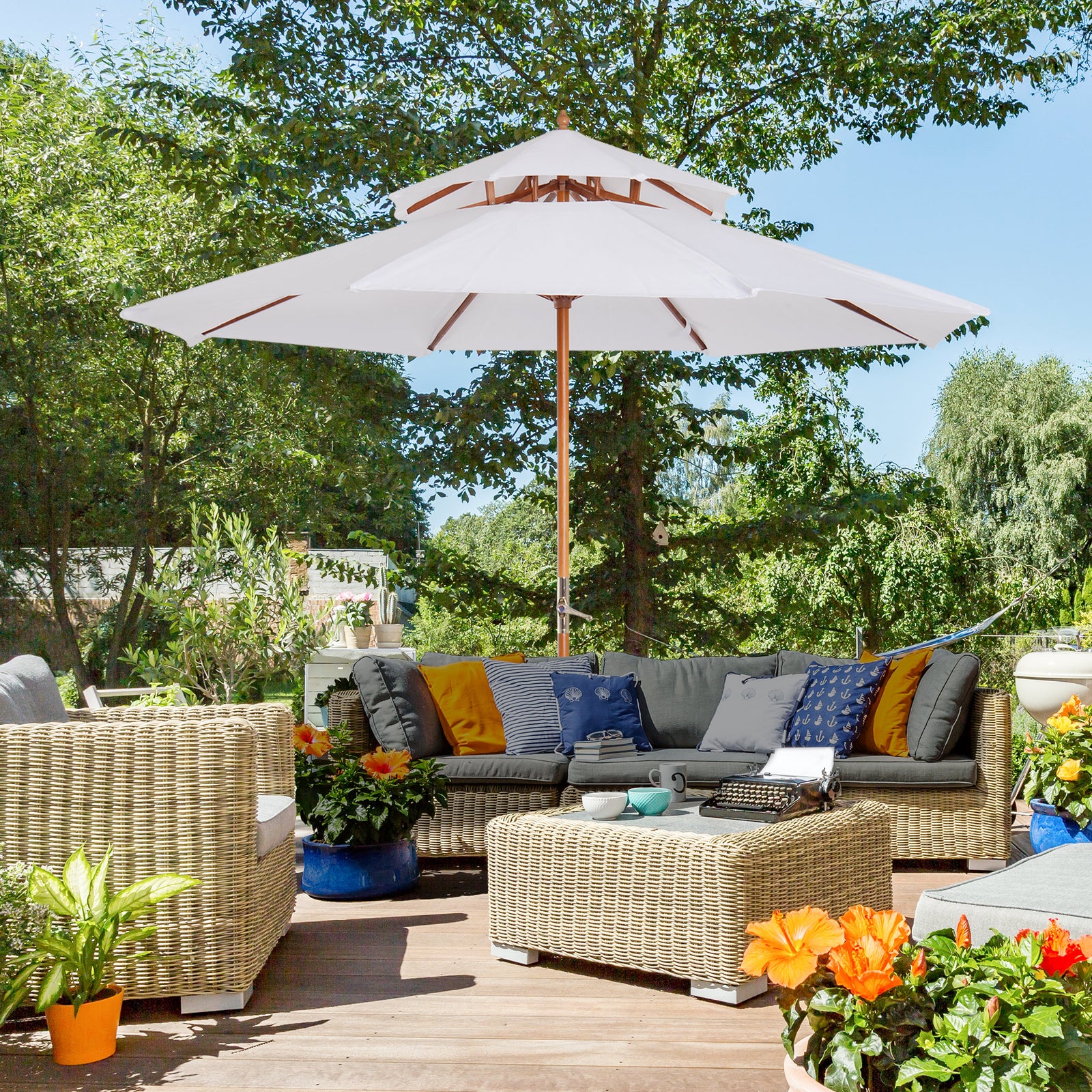 2.7m Double Tier Patio Umbrella Sunshade Parasol | White