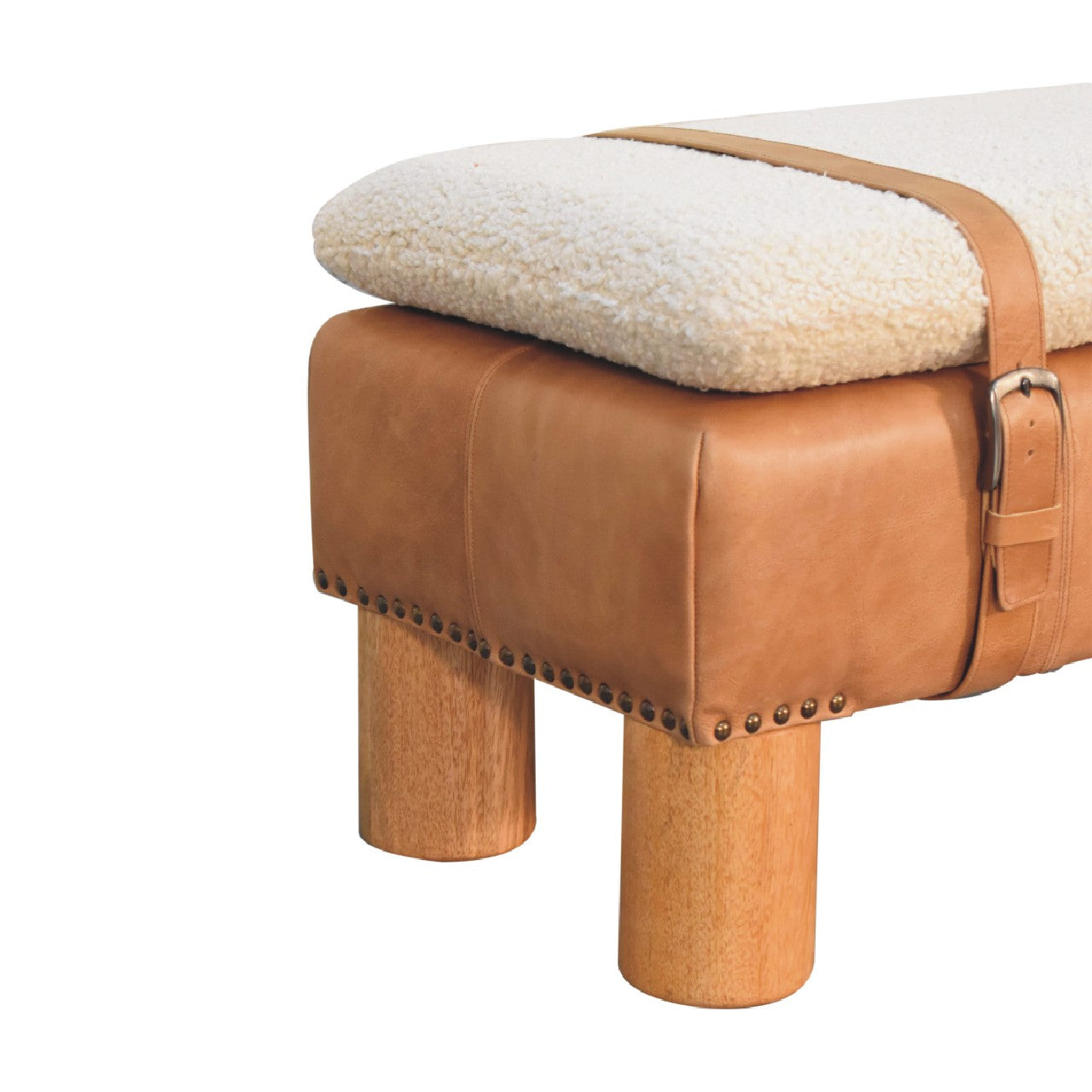 Solid Wood Strapped Cyclinder Bench
