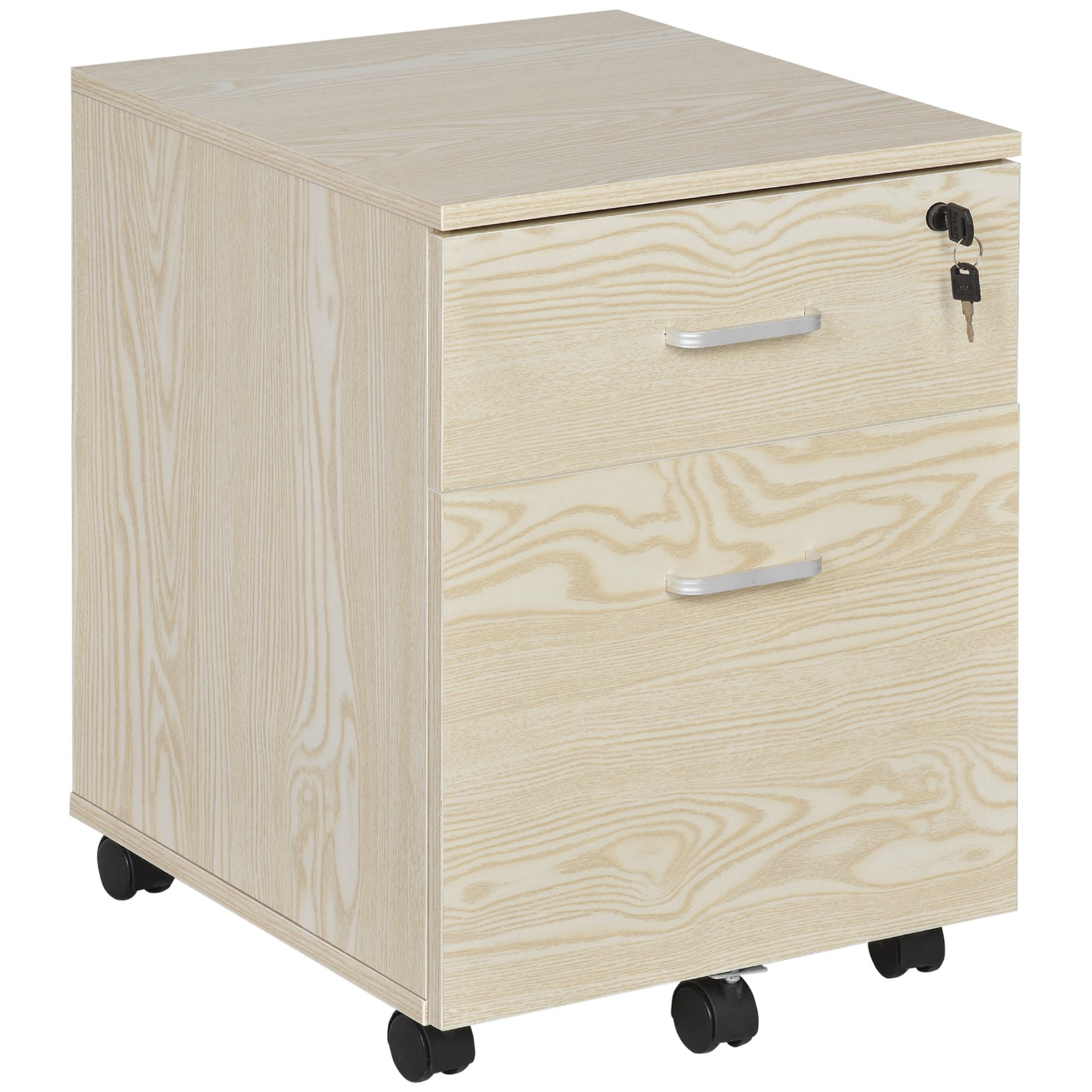 2 Drawer Locking Office Filing Cabinet 5 Wheels | One Size | Brown