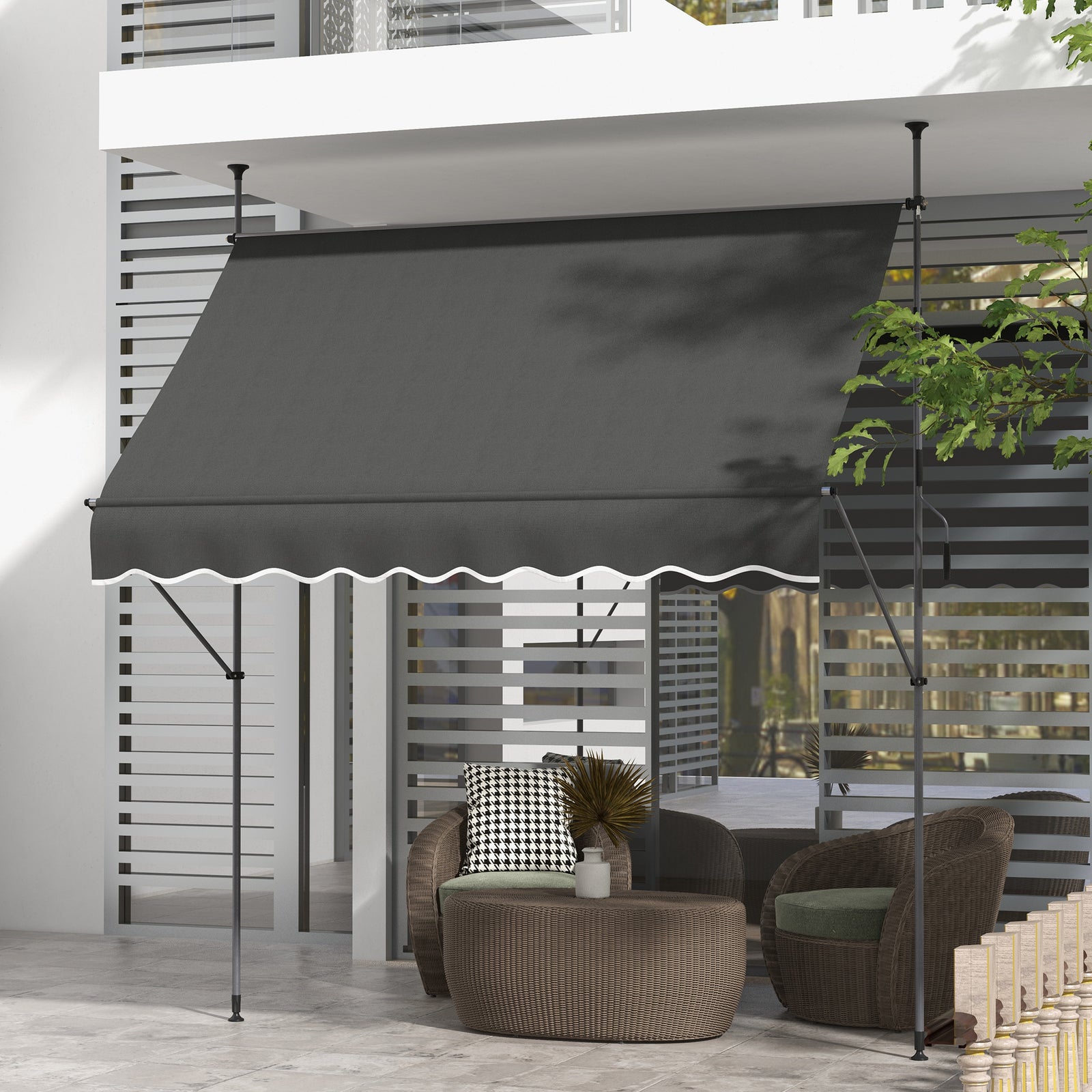 Free Standing Retractable Awning, Dark Grey | Large | Dark Gray